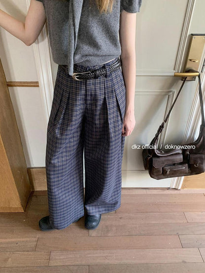 DKZ OFFICIAL Deep Navy Plaid Relaxed Vintage Women&