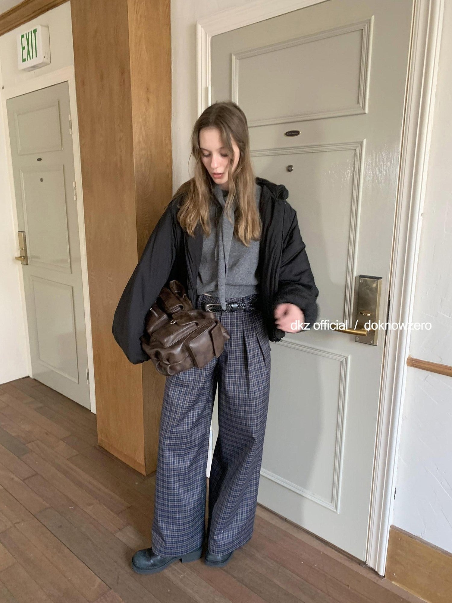 DKZ OFFICIAL Deep Navy Plaid Relaxed Vintage Women&