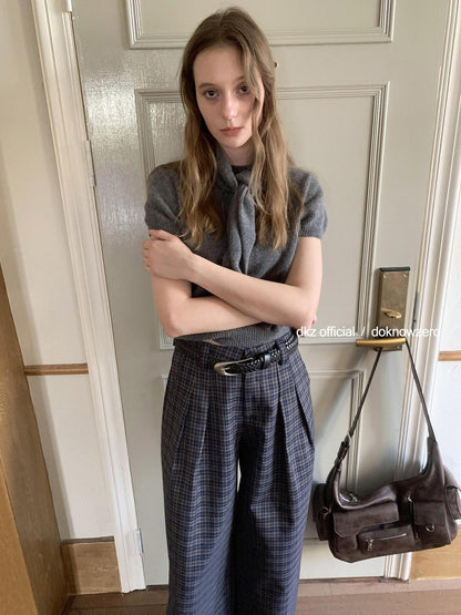 DKZ OFFICIAL Deep Navy Plaid Relaxed Vintage Women&