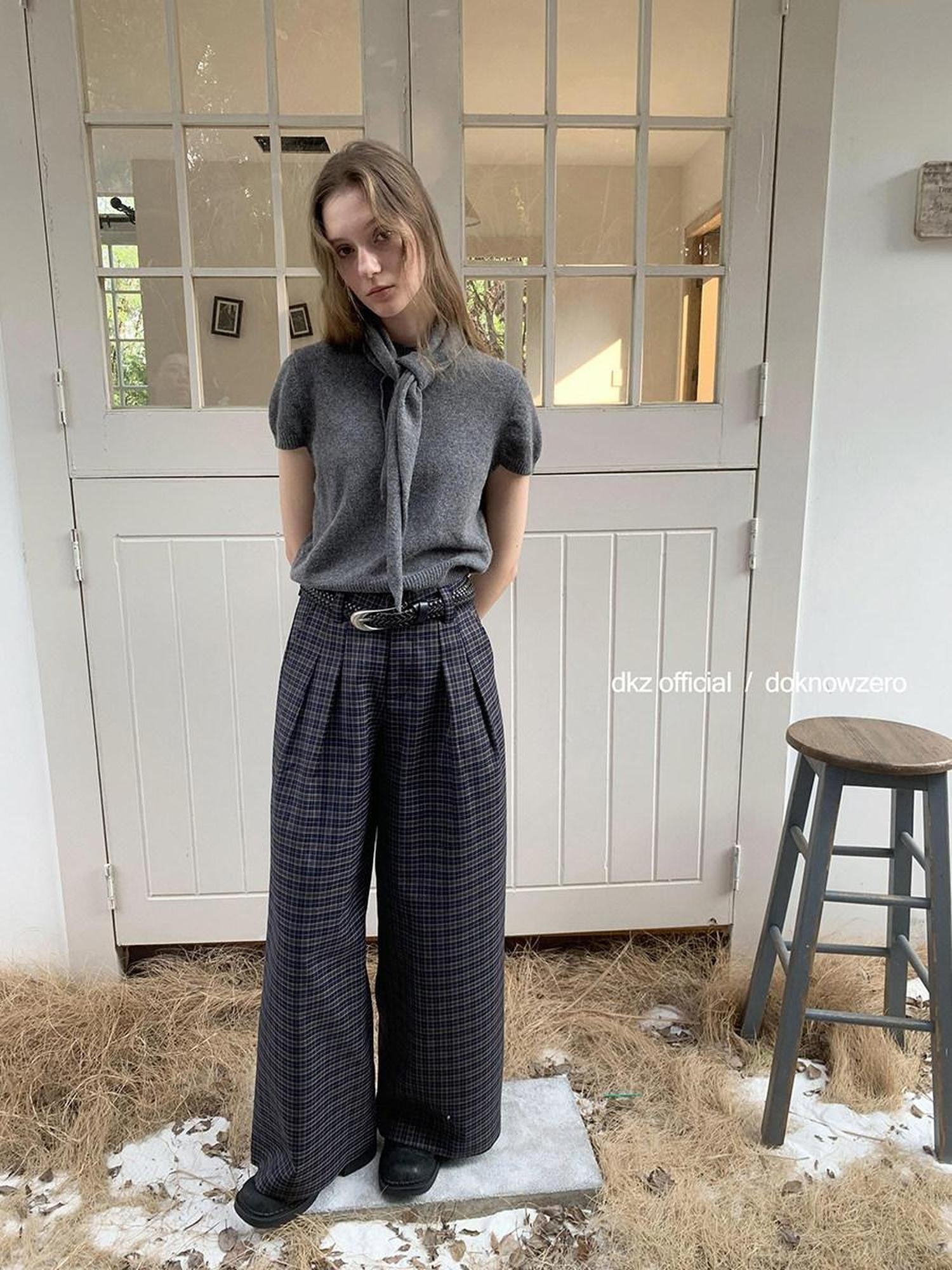DKZ OFFICIAL Deep Navy Plaid Relaxed Vintage Women&