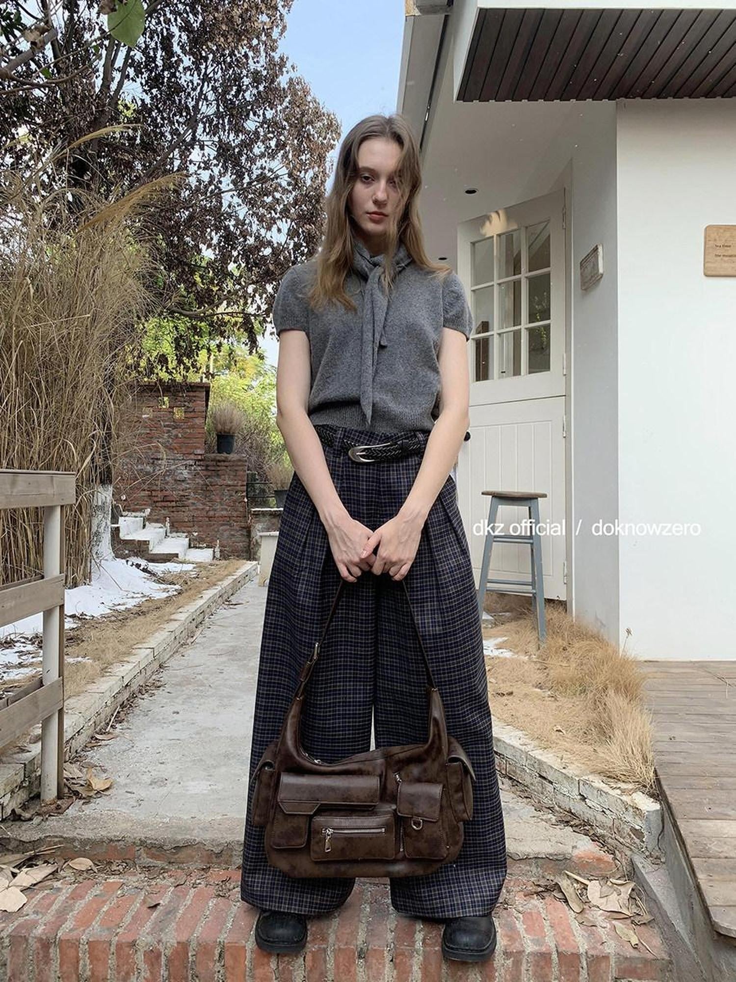 DKZ OFFICIAL Deep Navy Plaid Relaxed Vintage Women&