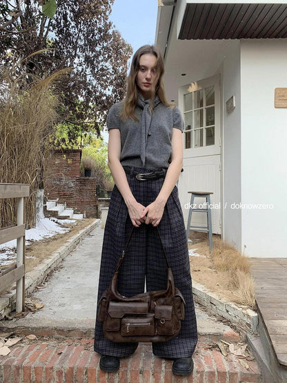 DKZ OFFICIAL Deep Navy Plaid Relaxed Vintage Women&