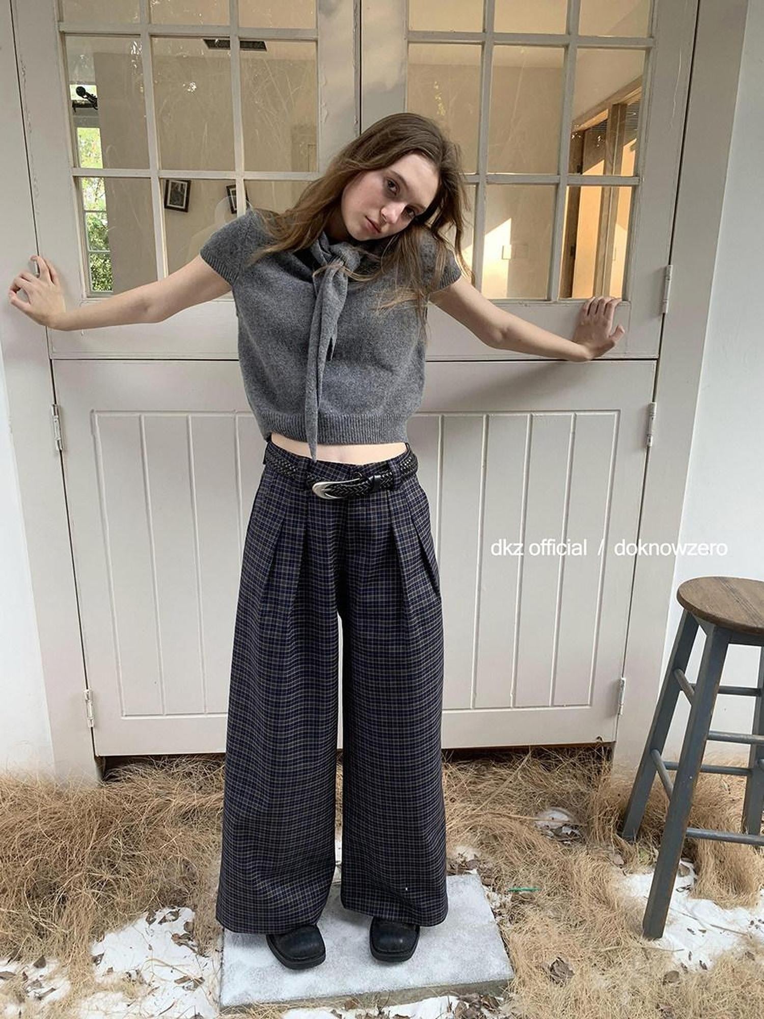 DKZ OFFICIAL Deep Navy Plaid Relaxed Vintage Women&