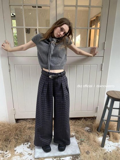 DKZ OFFICIAL Deep Navy Plaid Relaxed Vintage Women&