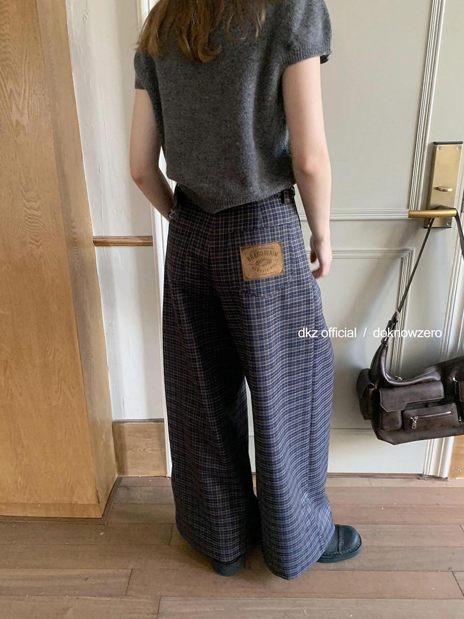 DKZ OFFICIAL Deep Navy Plaid Relaxed Vintage Women&