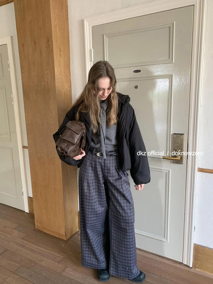 DKZ OFFICIAL Deep Navy Plaid Relaxed Vintage Women&