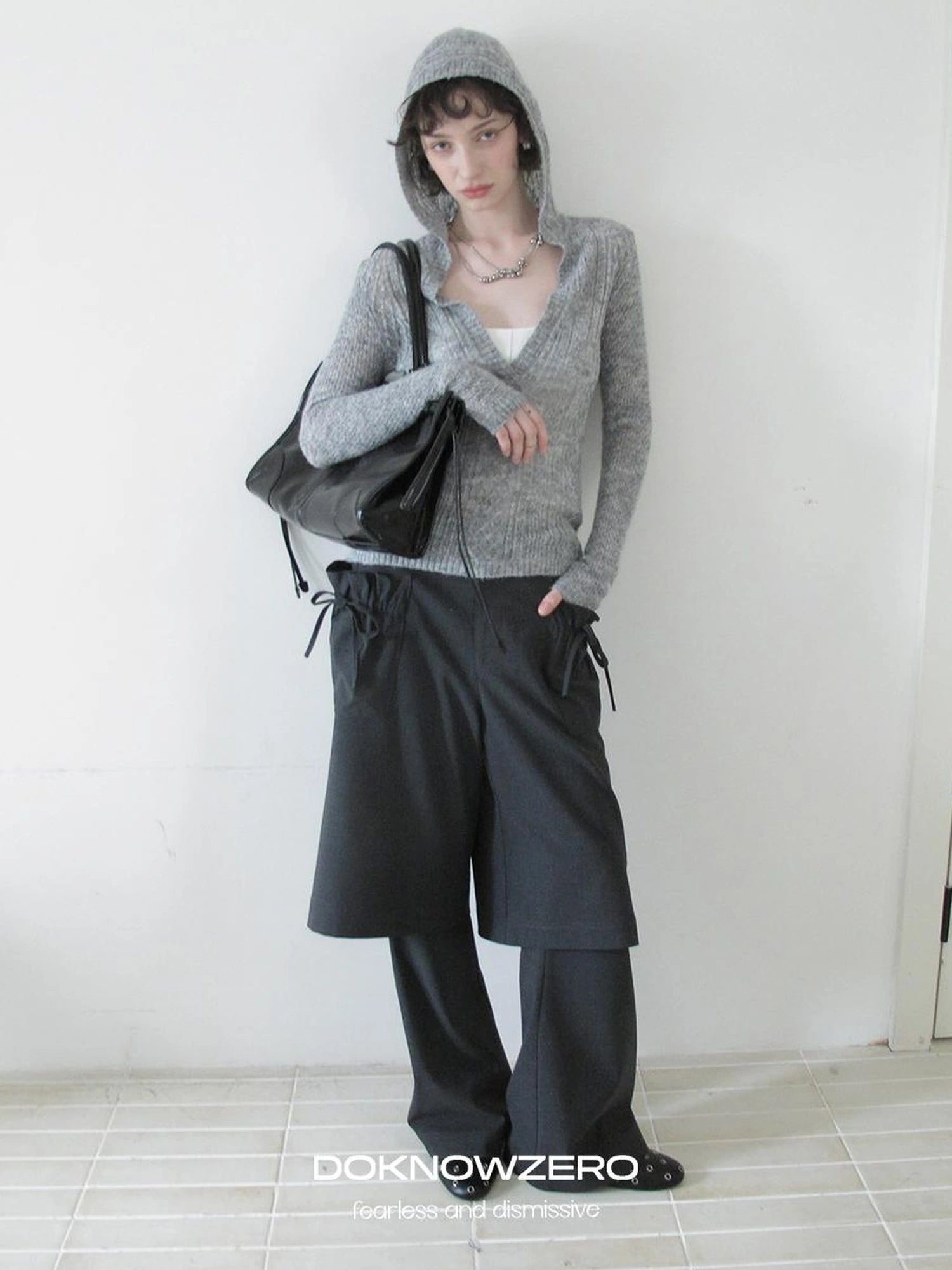 DKZ OFFICIAL Deep V-neck Hooded Knit Sweater For Women