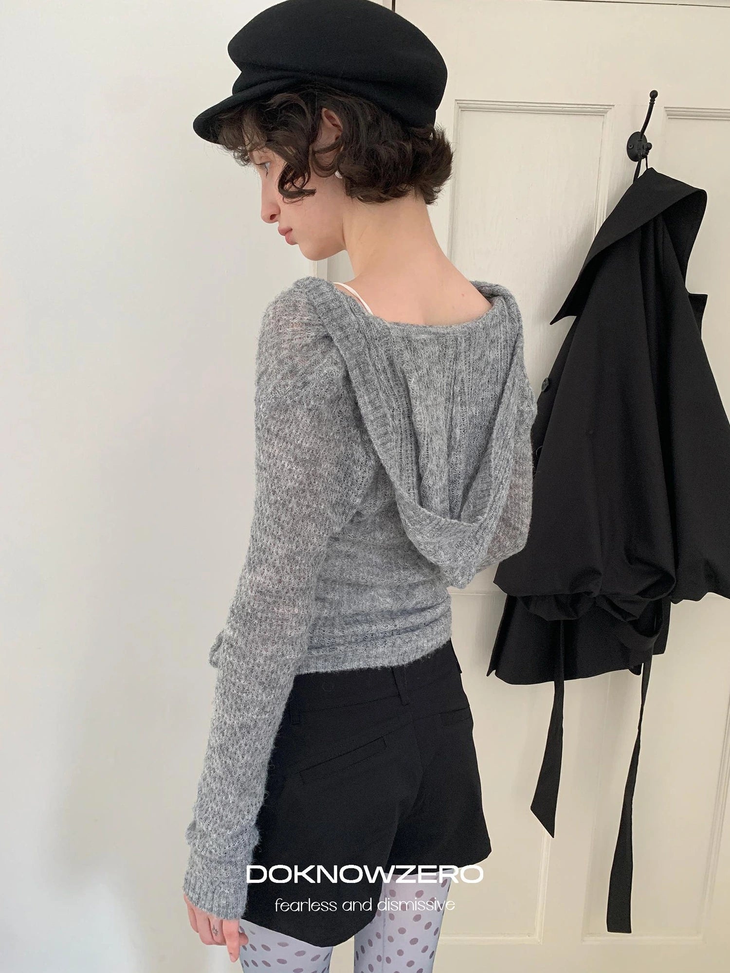 DKZ OFFICIAL Deep V-neck Hooded Knit Sweater For Women