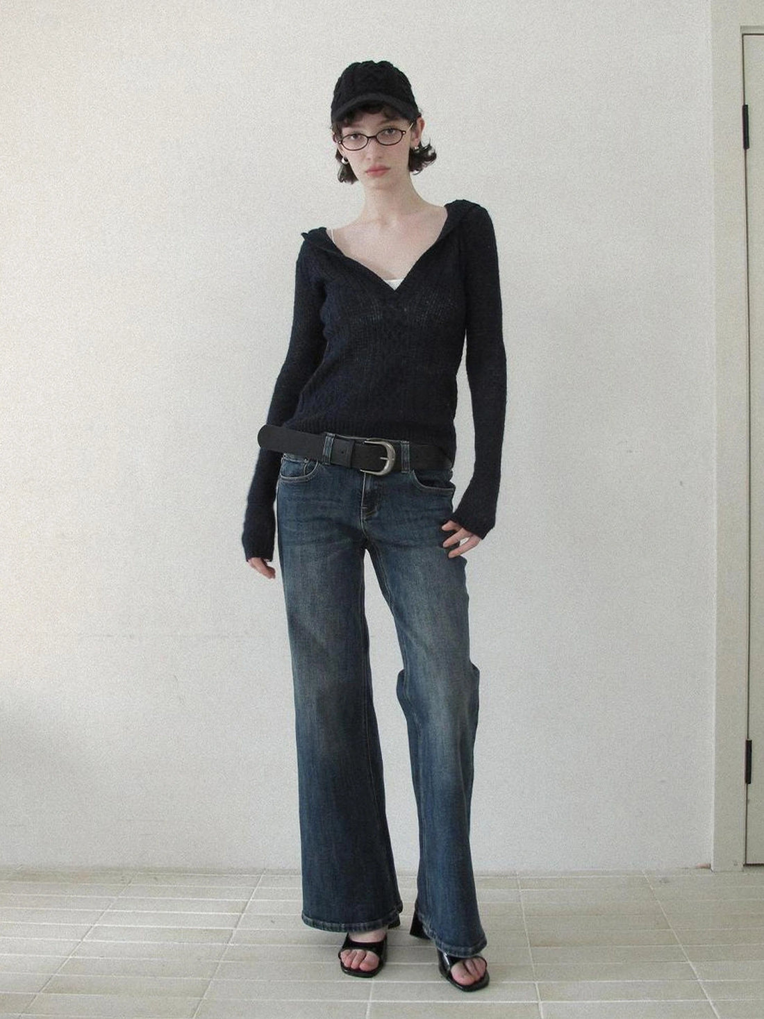 DKZ OFFICIAL Deep V-neck Hooded Knit Sweater For Women