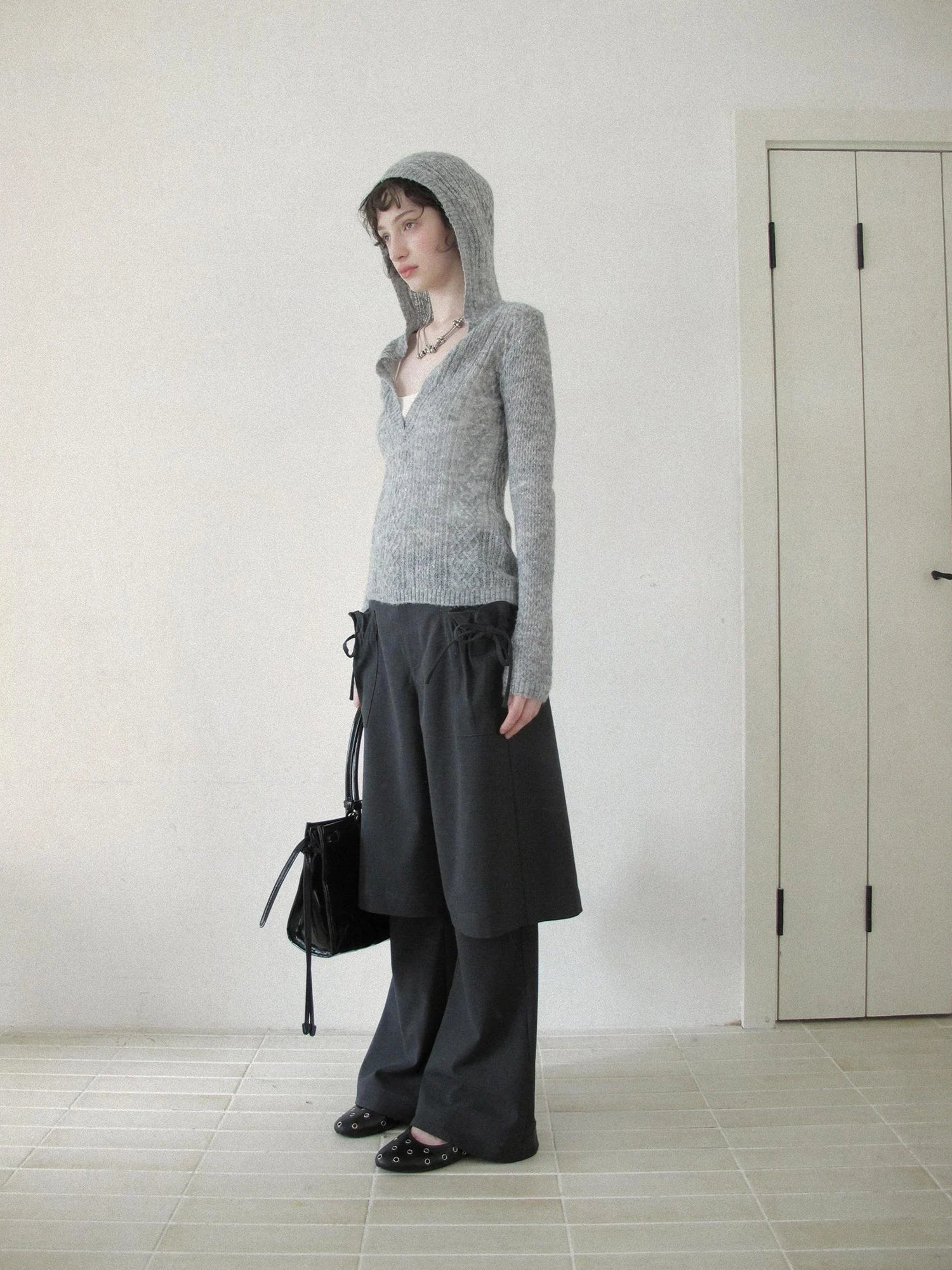 DKZ OFFICIAL Deep V-neck Hooded Knit Sweater For Women