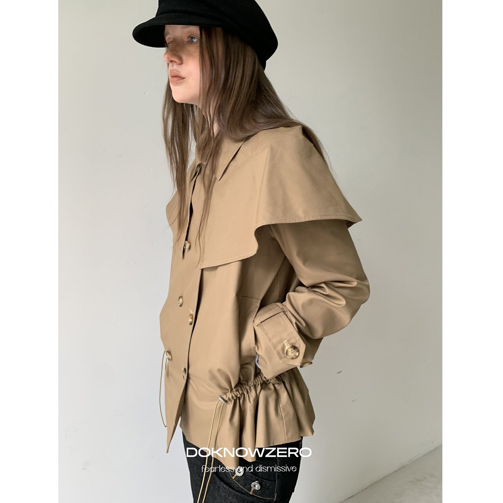 DKZ_OFFICIAL_Detachable_Cape_Double_Breasted_Cinched_Waist_Women&