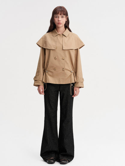 DKZ OFFICIAL Detachable Cape Double Breasted Cinched Waist Women&
