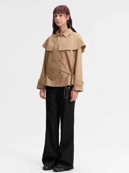 DKZ OFFICIAL Detachable Cape Double Breasted Cinched Waist Women&