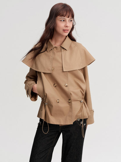 DKZ OFFICIAL Detachable Cape Double Breasted Cinched Waist Women&