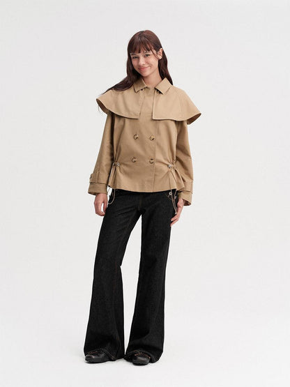 DKZ OFFICIAL Detachable Cape Double Breasted Cinched Waist Women&