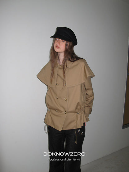 DKZ OFFICIAL Detachable Cape Double Breasted Cinched Waist Women&