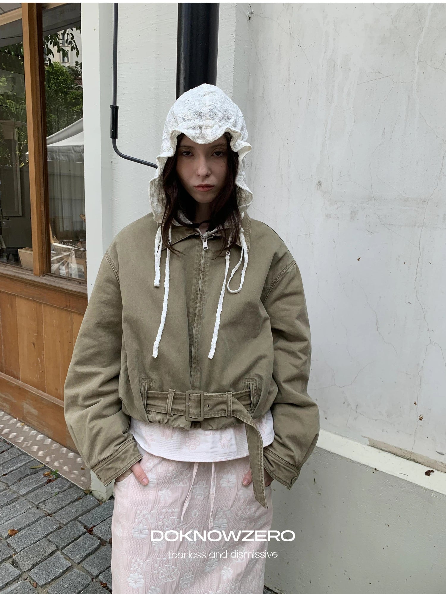 DKZ OFFICIAL Detachable Lace Hooded Quilted Jacket