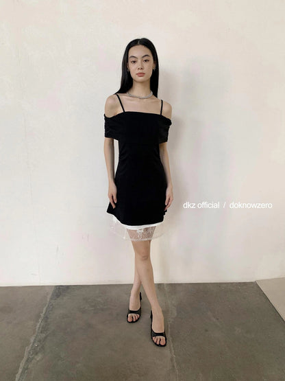 DKZ OFFICIAL Detachable Off Shoulder Black Tube Top Mini Dress