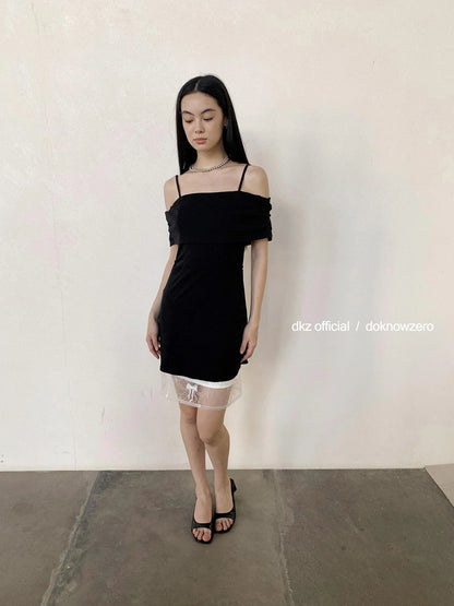 DKZ OFFICIAL Detachable Off Shoulder Black Tube Top Mini Dress