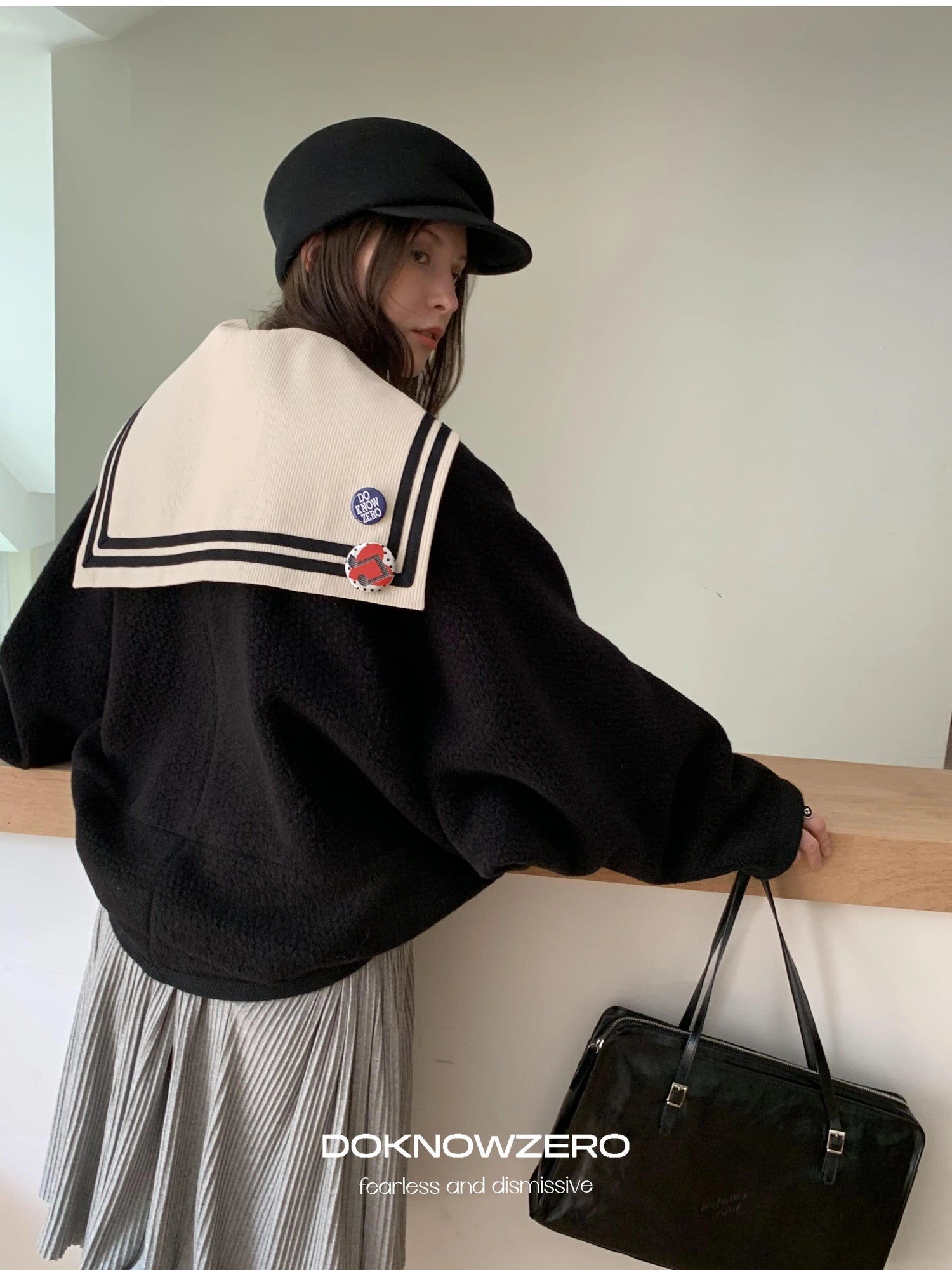 DKZ OFFICIAL Detachable Sailor Collar Wool Blend Batwing Sleeve Coat