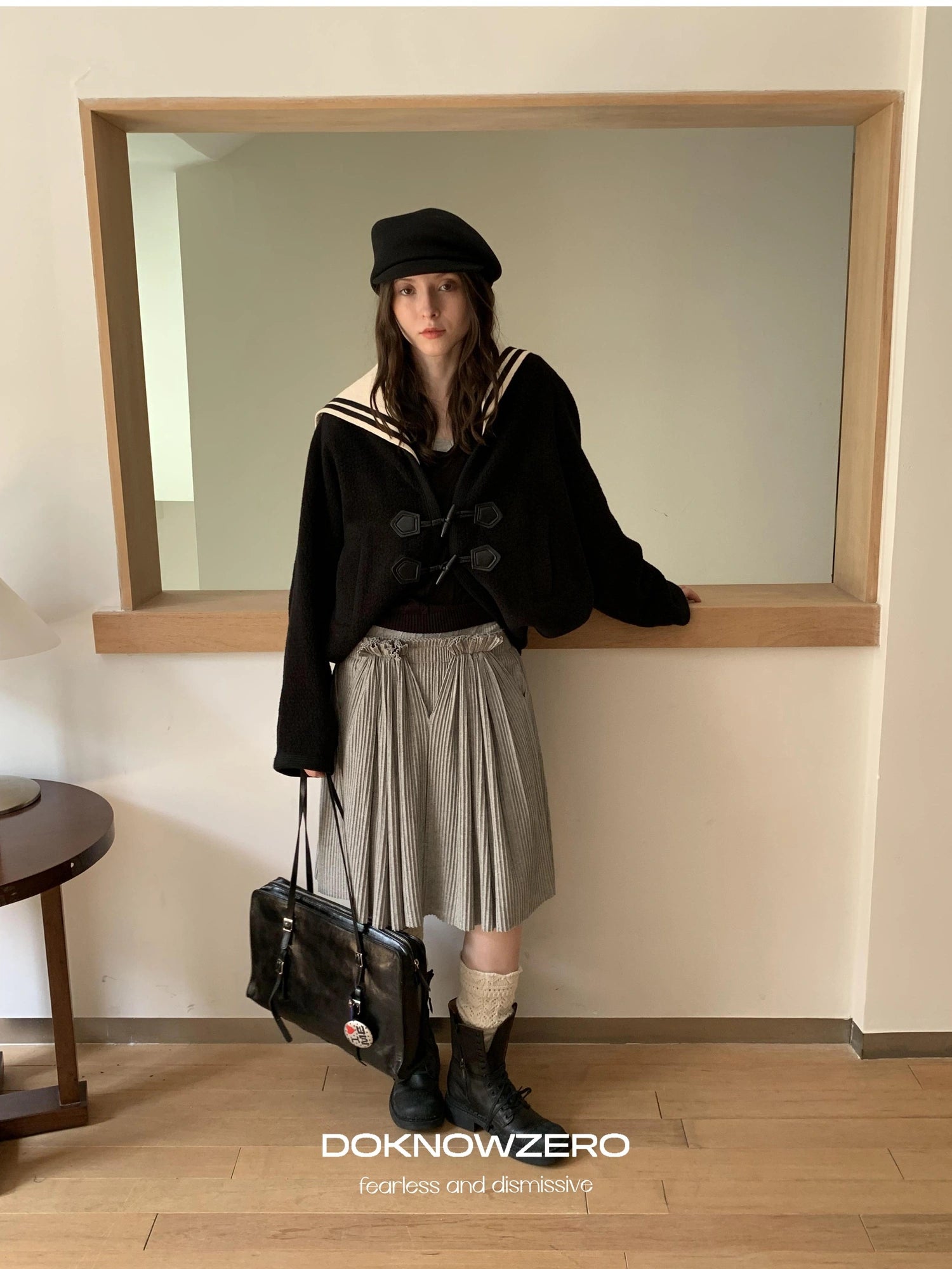DKZ OFFICIAL Detachable Sailor Collar Wool Blend Batwing Sleeve Coat