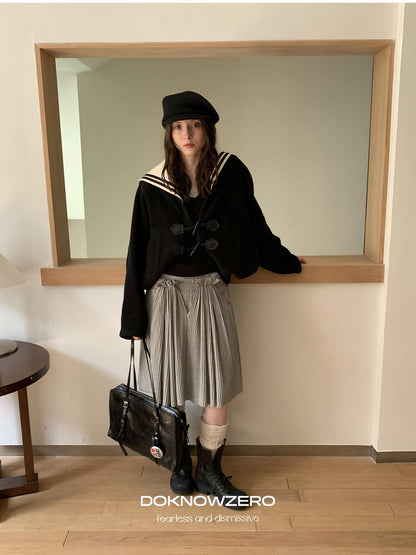 DKZ OFFICIAL Detachable Sailor Collar Wool Blend Batwing Sleeve Coat