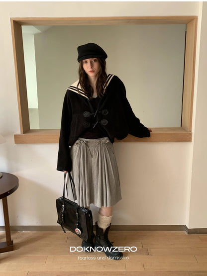 DKZ OFFICIAL Detachable Sailor Collar Wool Blend Batwing Sleeve Coat