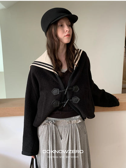 DKZ OFFICIAL Detachable Sailor Collar Wool Blend Batwing Sleeve Coat