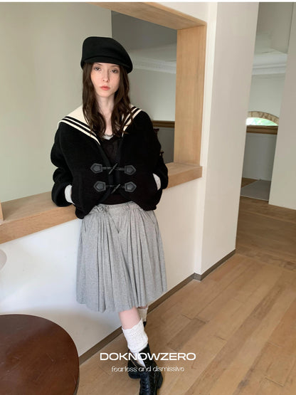 DKZ OFFICIAL Detachable Sailor Collar Wool Blend Batwing Sleeve Coat