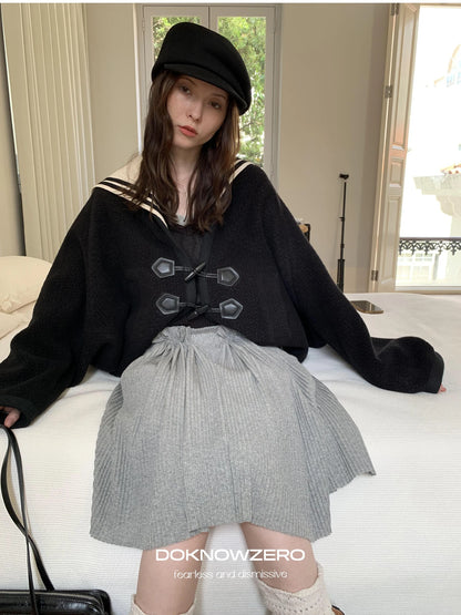 DKZ OFFICIAL Detachable Sailor Collar Wool Blend Batwing Sleeve Coat