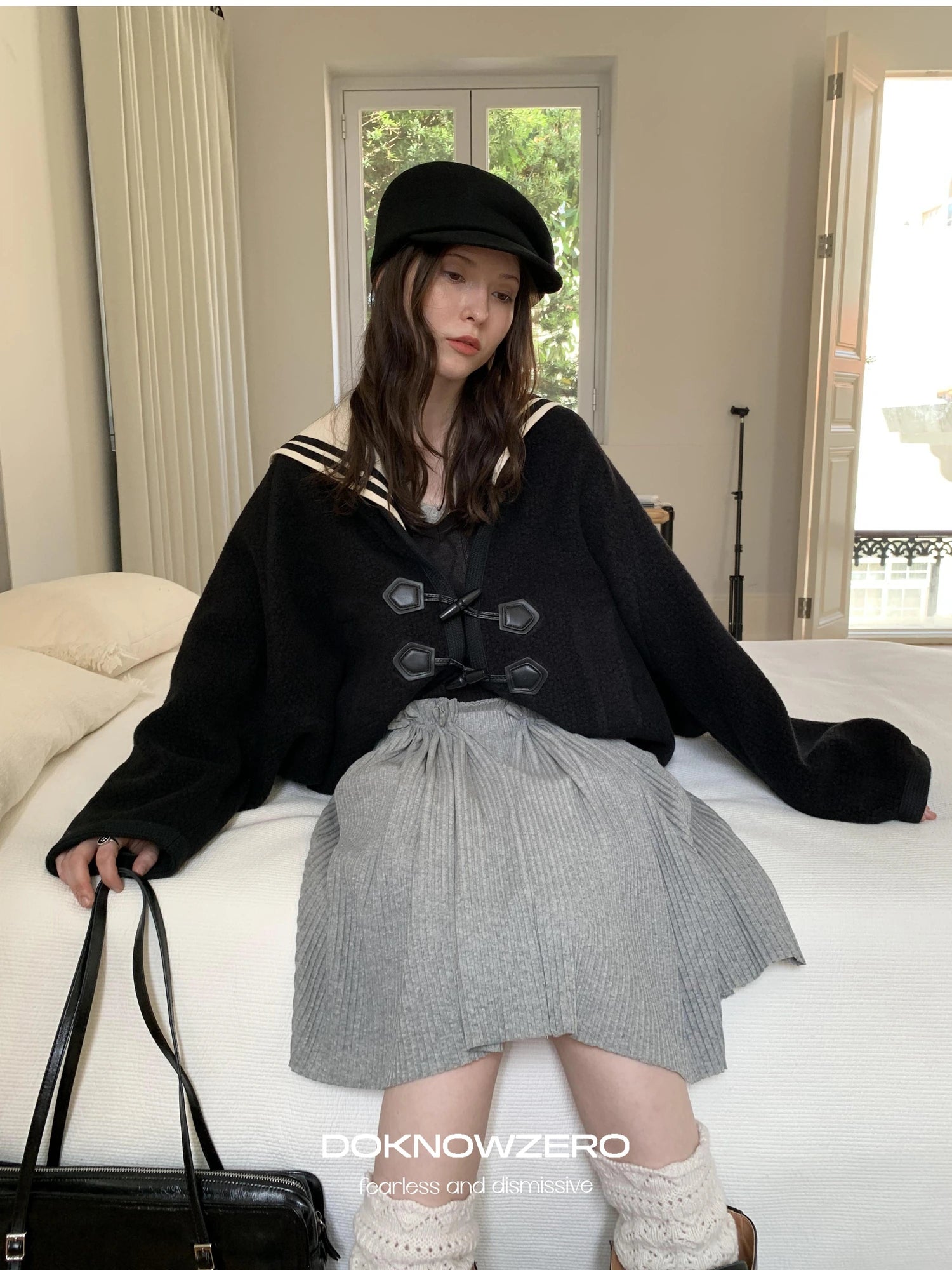 DKZ OFFICIAL Detachable Sailor Collar Wool Blend Batwing Sleeve Coat