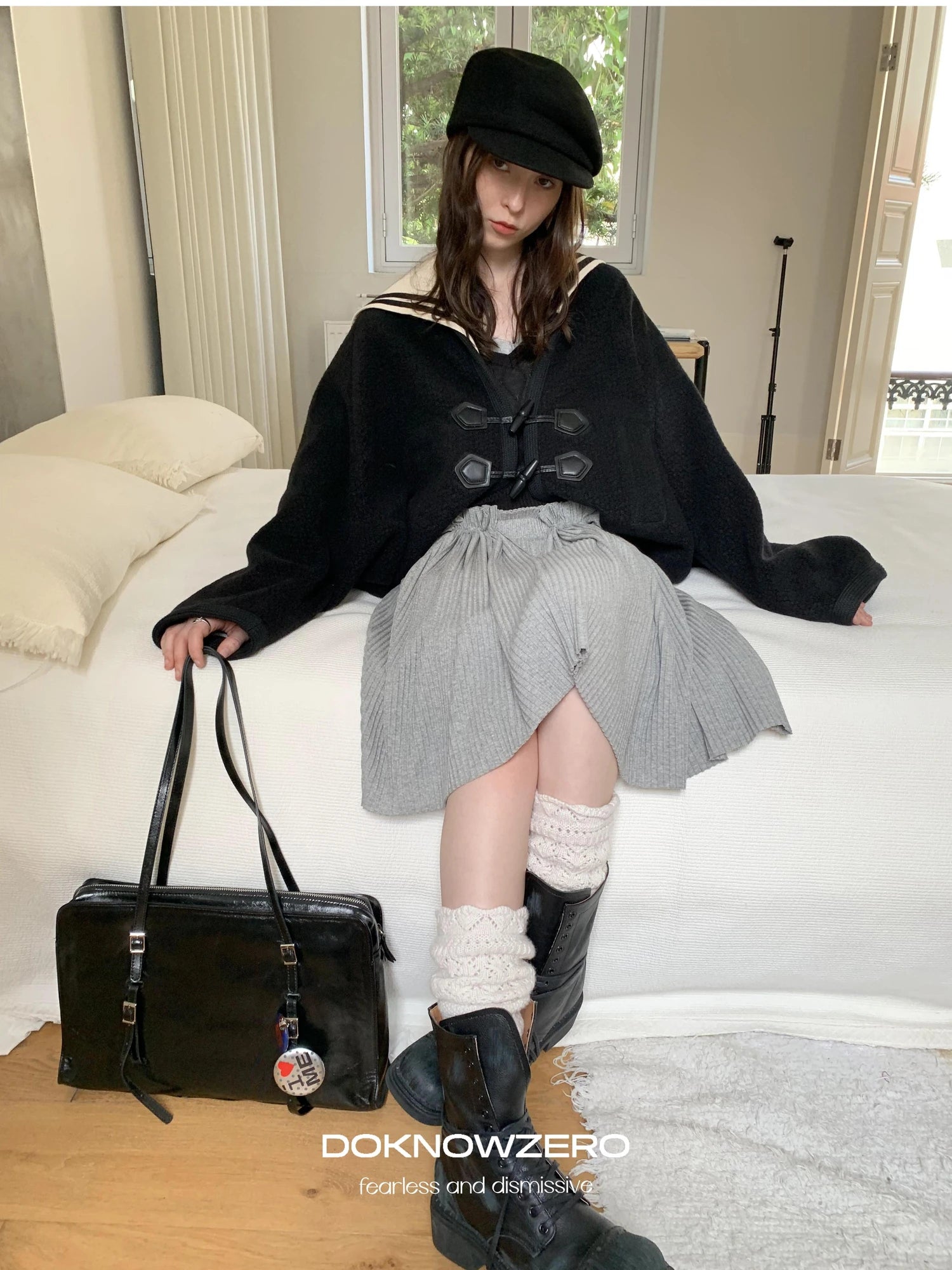 DKZ OFFICIAL Detachable Sailor Collar Wool Blend Batwing Sleeve Coat