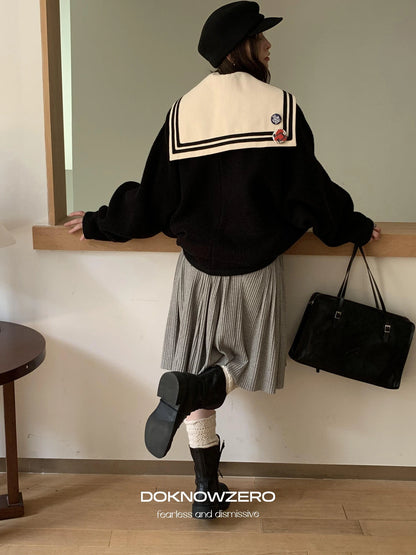 DKZ OFFICIAL Detachable Sailor Collar Wool Blend Batwing Sleeve Coat