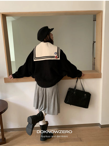 DKZ OFFICIAL Detachable Sailor Collar Wool Blend Batwing Sleeve Coat