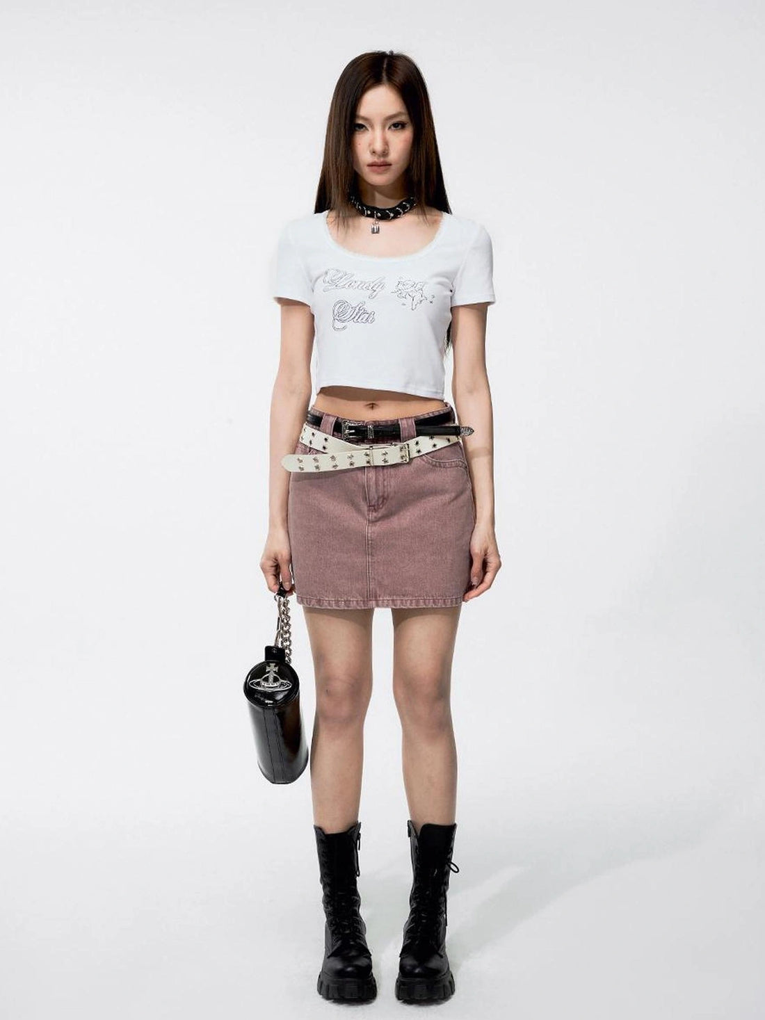DKZ OFFICIAL Dirty Pink A Line Denim Mini Skirt