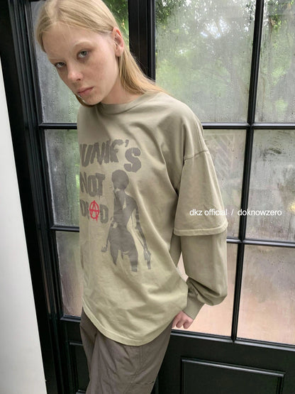 DKZ OFFICIAL Distressed Print Layered Long Sleeve T-Shirt