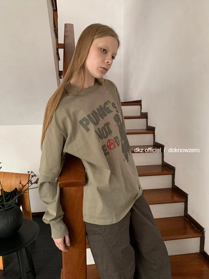 DKZ OFFICIAL Distressed Print Layered Long Sleeve T-Shirt