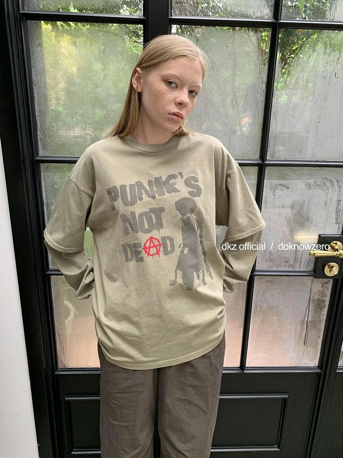 DKZ OFFICIAL Distressed Print Layered Long Sleeve T-Shirt