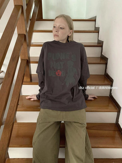 DKZ OFFICIAL Distressed Print Layered Long Sleeve T-Shirt