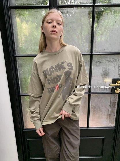 DKZ OFFICIAL Distressed Print Layered Long Sleeve T-Shirt