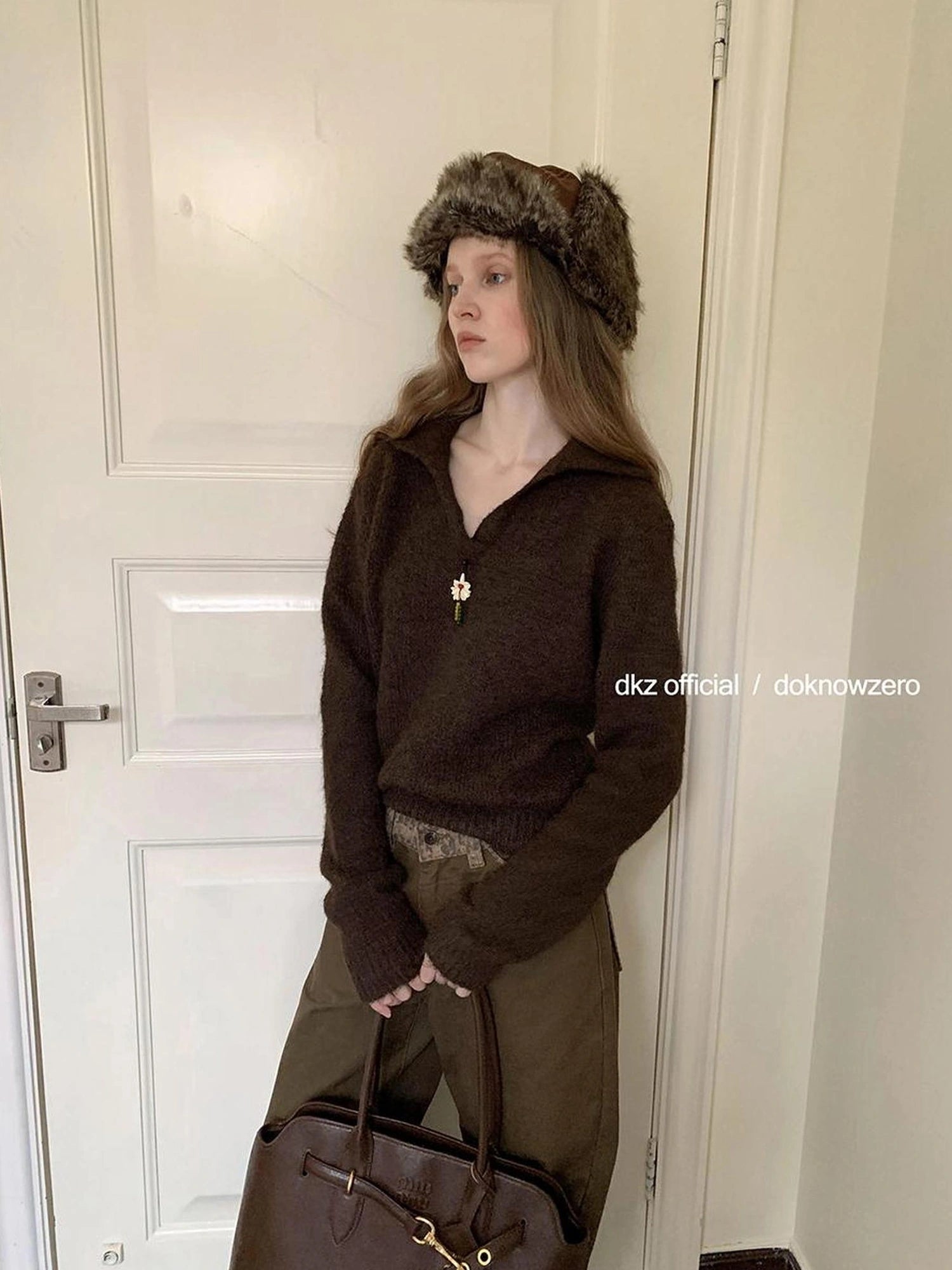 DKZ OFFICIAL Dkz Women Loose Knit Sweater Vintage Style Autumn Winter