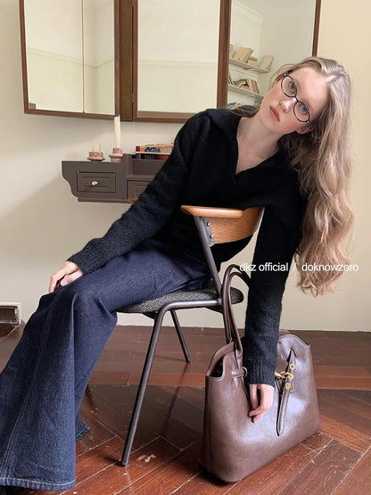 DKZ OFFICIAL Dkz Women Loose Knit Sweater Vintage Style Autumn Winter