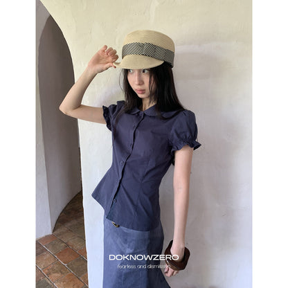 DKZ_OFFICIAL_Doll_Collar_Lace_Splice_Puff_Sleeve_Slim_Fit_Women&