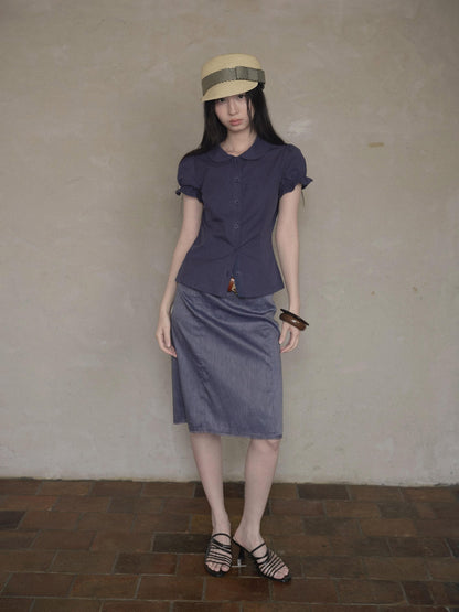 DKZ OFFICIAL Doll Collar Lace Splice Puff Sleeve Slim Fit Women&