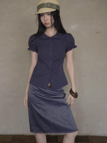 DKZ OFFICIAL Doll Collar Lace Splice Puff Sleeve Slim Fit Women&
