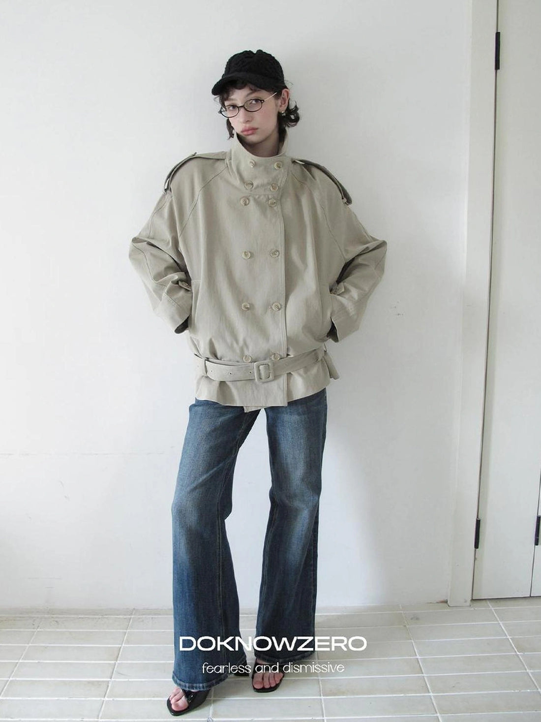 DKZ OFFICIAL Double Breasted Stand Collar Trench Coat
