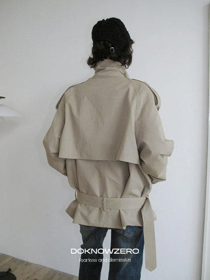 DKZ OFFICIAL Double Breasted Stand Collar Trench Coat
