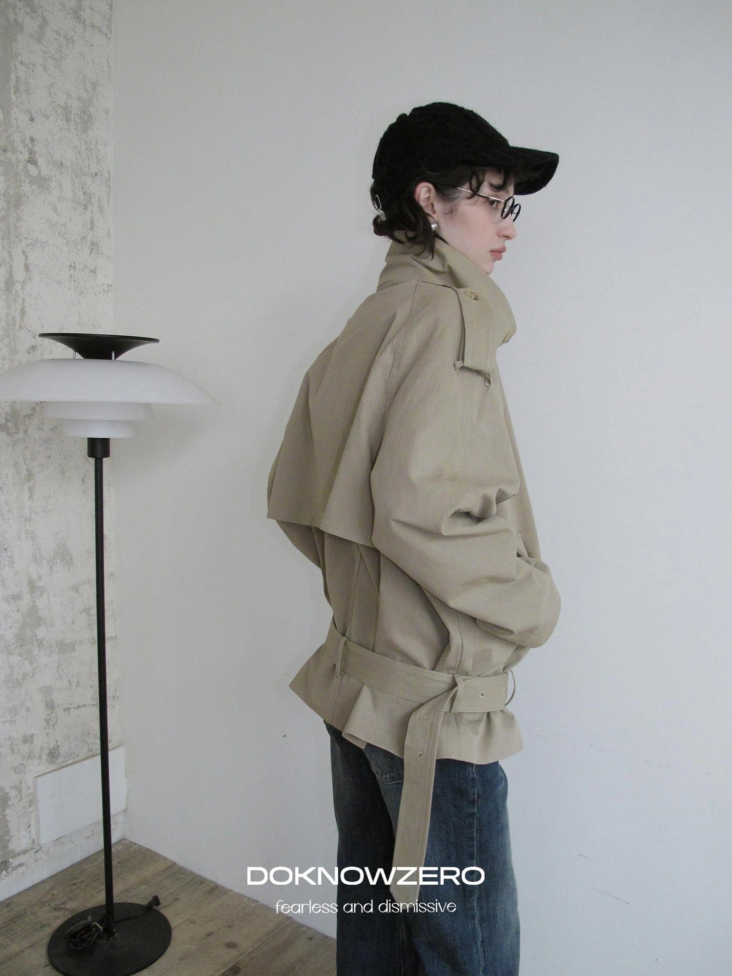 DKZ OFFICIAL Double Breasted Stand Collar Trench Coat