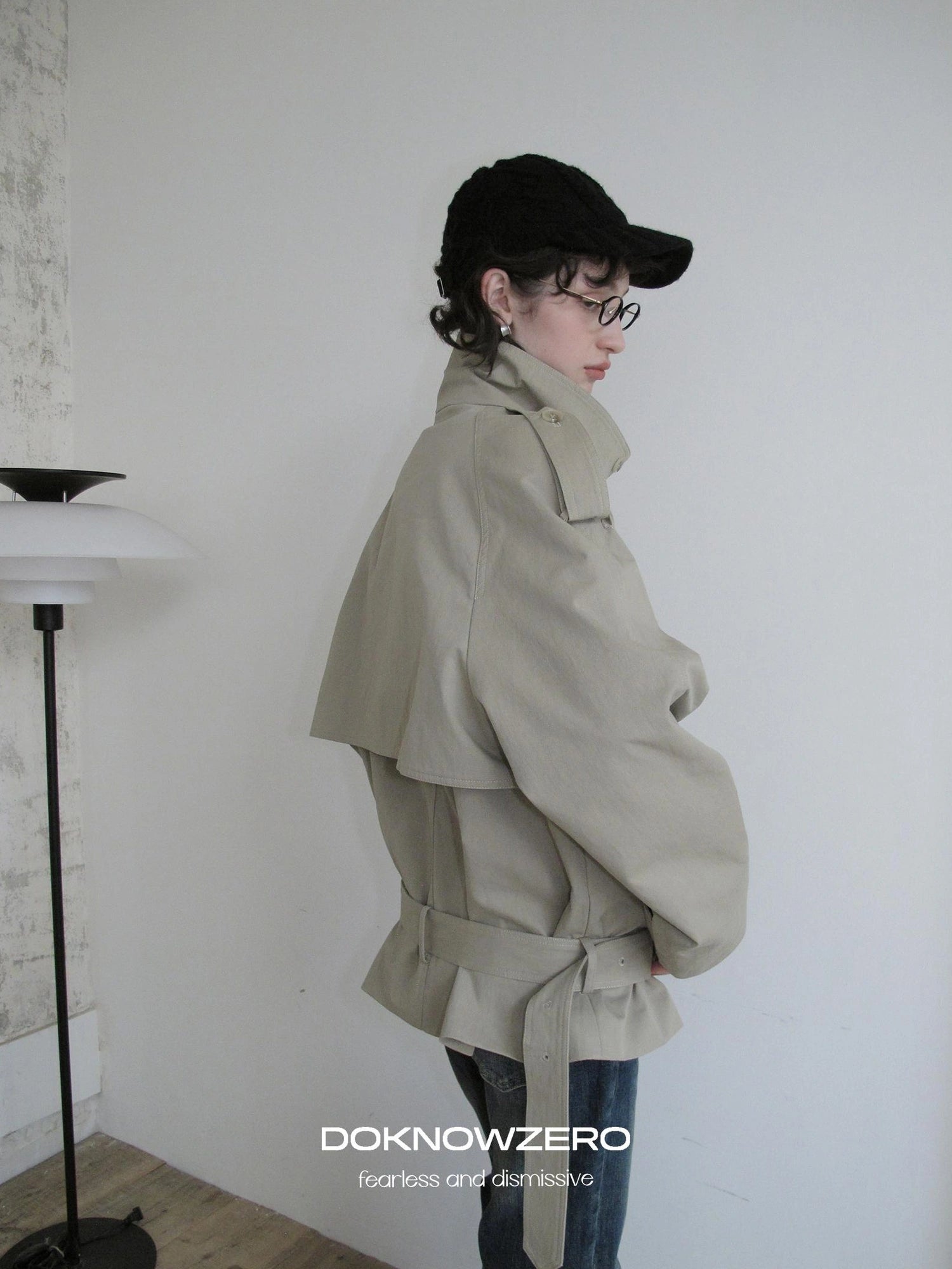 DKZ OFFICIAL Double Breasted Stand Collar Trench Coat