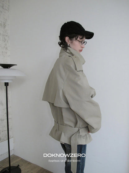 DKZ OFFICIAL Double Breasted Stand Collar Trench Coat
